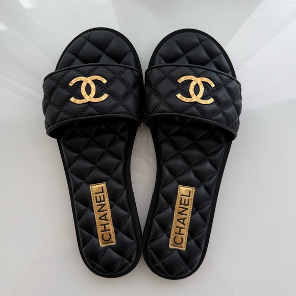 CHANEL Shoes - Chanel Slide Sandals Quilted Lambskin Size 38